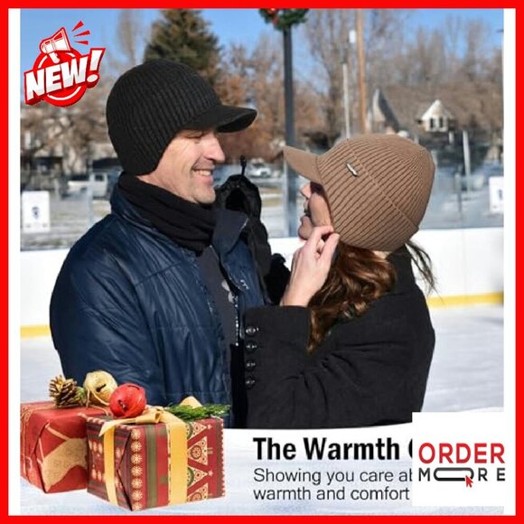 Fleece-Lined Winter Beanie with Brim & Ear Flaps, Warm Knit Hat main image 8